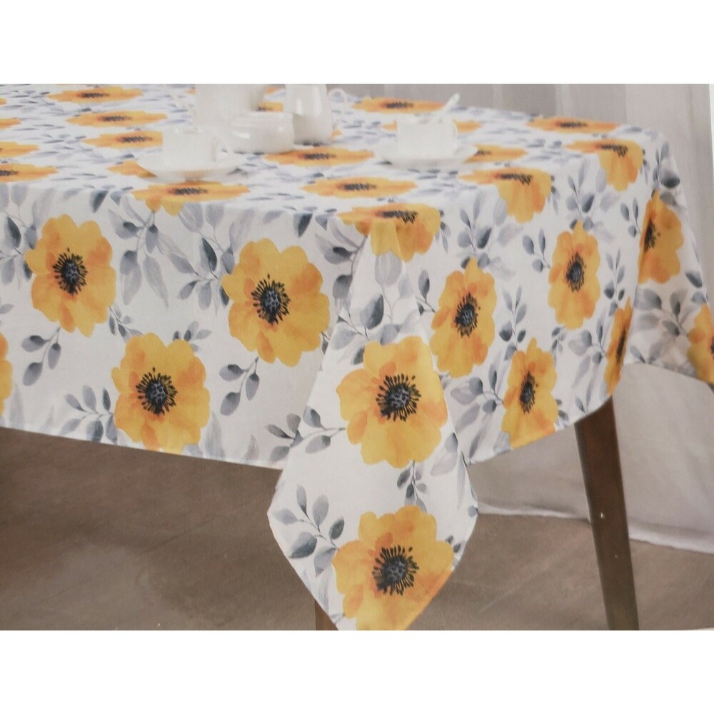 Fabric Linen Tablecloth 52"x70" Oblong (4-6 people) YELLOW FLOWERS, BLOSSOM, AL